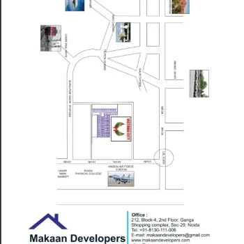 Layout plan image showing detailed map of the residential project with plots, amenities, and green spaces.